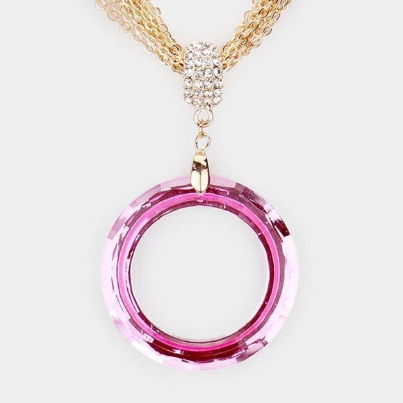 Open Circle Pink Multi Strand Chain Necklace Set - Picture 4 of 7